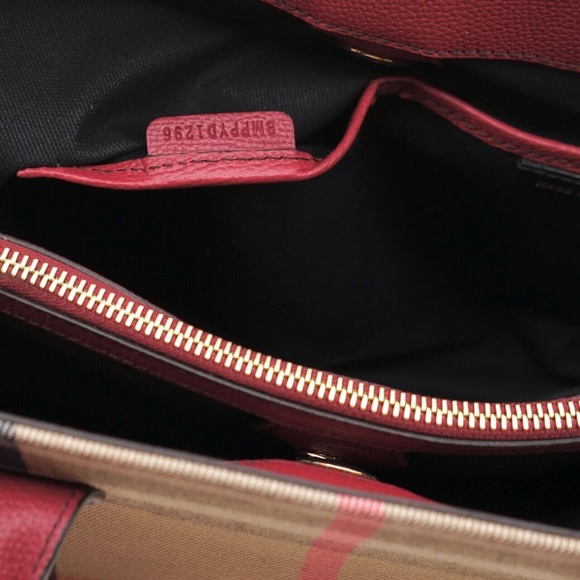 Burberry Banner Medium Tote Shoulder Bag Check Canvas Red New - Picture 8 of 9